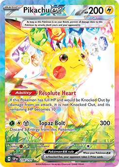 Pikachu ex card from Surging Sparks